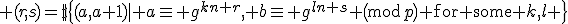 (r,s)=\sharp\{(a,a+1)\mid a\equiv g^{kn+r}, b\equiv g^{ln+s} \pmod{p}\text{ for some }k,l \}